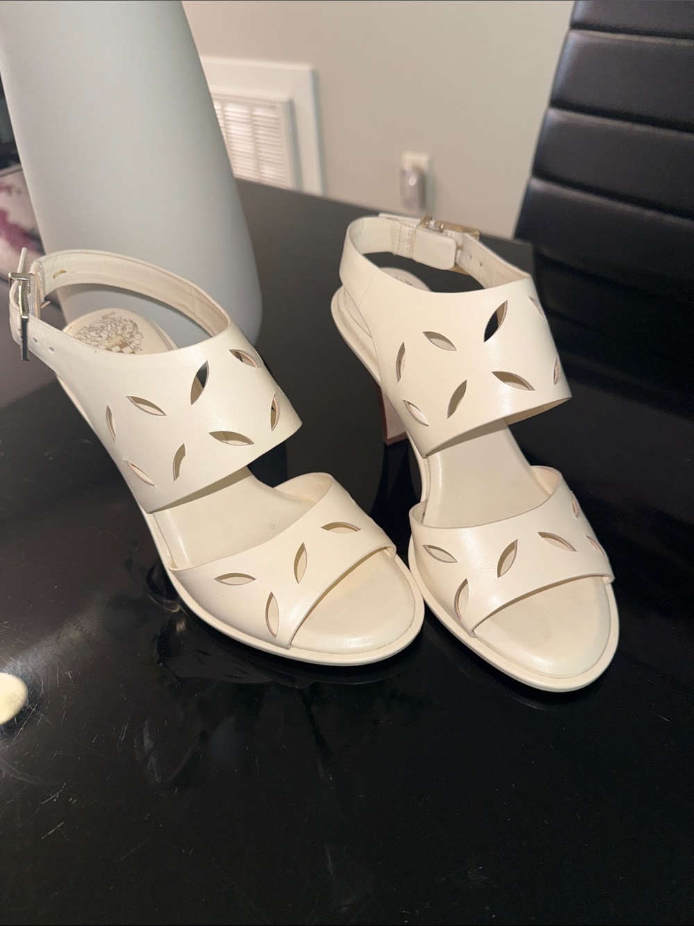 Women’s White Cutout Leather Sandal Heels